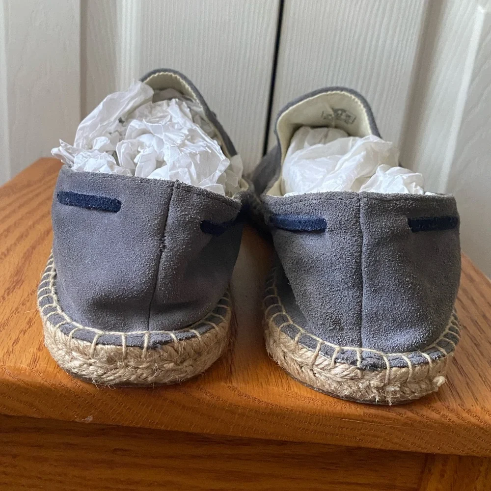 SOLUDOS‎ Gray Suede Square Toe Jute Espadrille Tassel Smoking Loafers 11.5